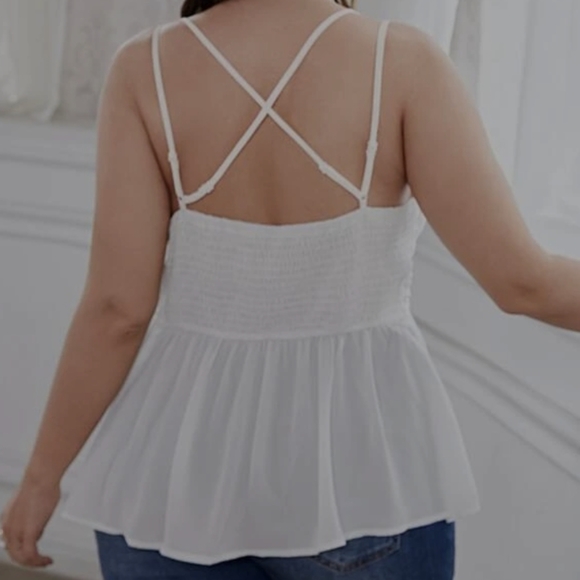 Boho Plus Size Floral Lace Criss Cross Tank Top White - Picture 6 of 17